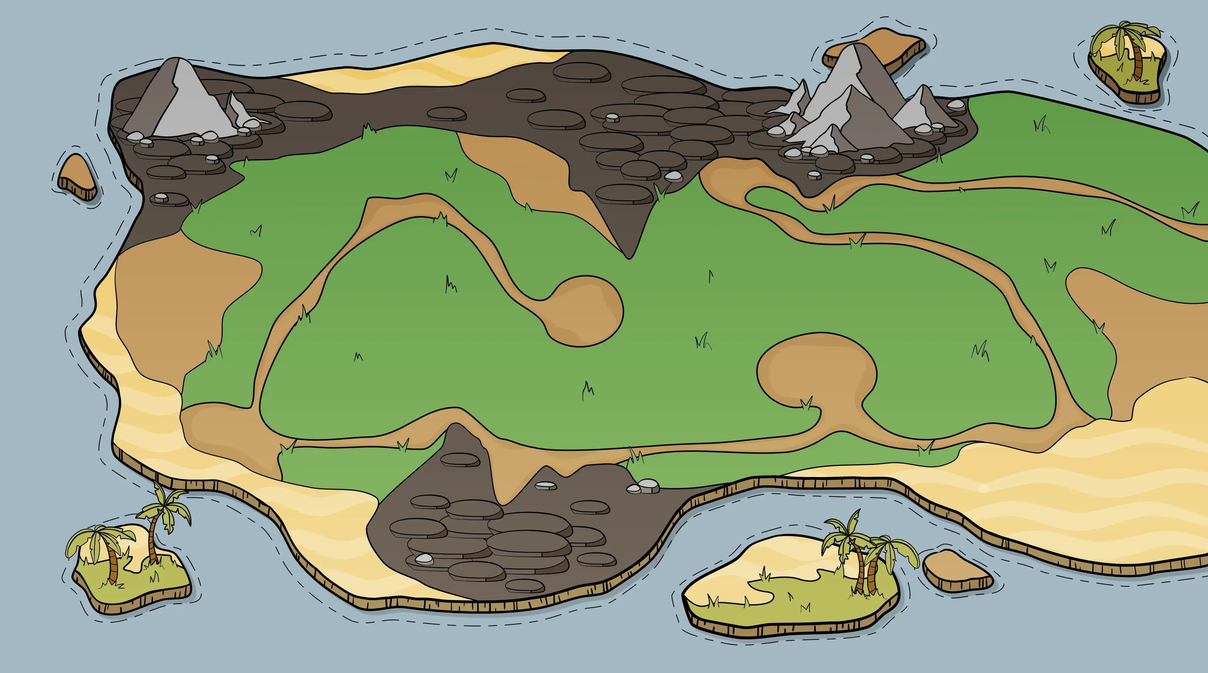 Carte du monde de Krokwar avec ses plaines, ses montagnes et ses îles à explorer